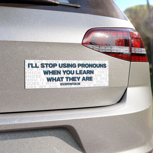 "I'll Stop Using Pronouns When You Learn What They Are" 10"x3" Bumper Magnet