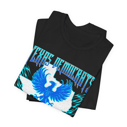 "Texas Democrats - Blue Flames Burn Hotter" Unisex Jersey Short Sleeve Tee