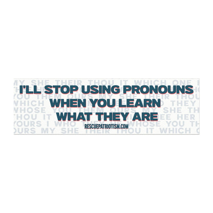"I'll Stop Using Pronouns When You Learn What They Are" 10"x3" Bumper Magnet