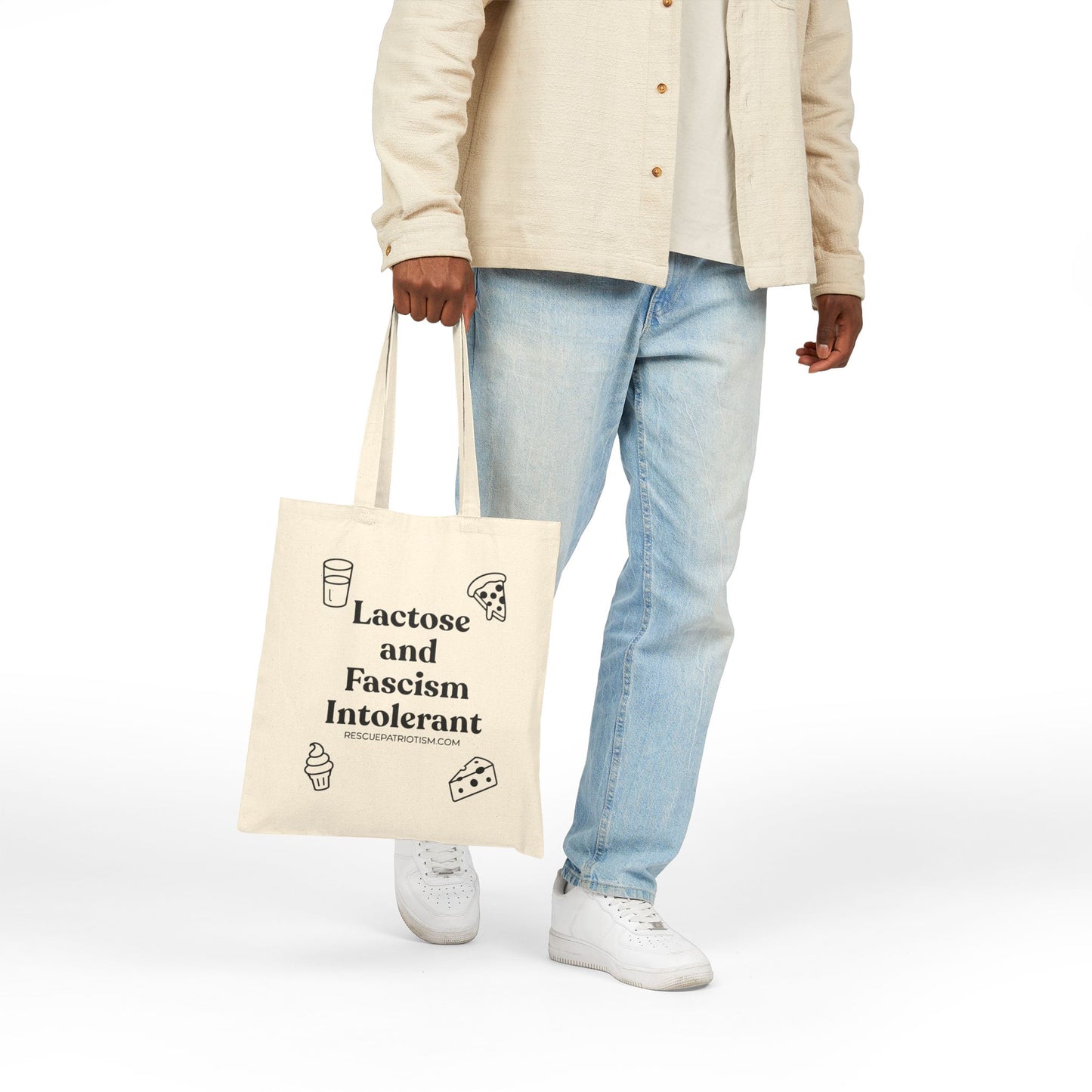 "Lactose and Fascism Intolerant" Cotton Canvas Tote Bag