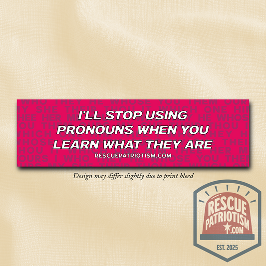 "I'll Stop Using Pronouns When You Learn What They Are" 11"x3" Bumper Sticker