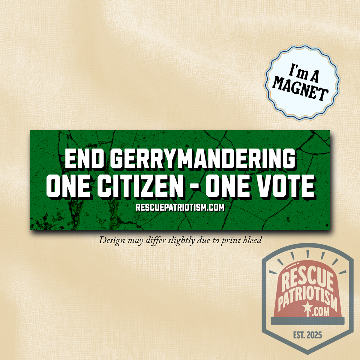 "End Gerrymandering - One Citizen - One Vote" 10"x3" Bumper Magnet