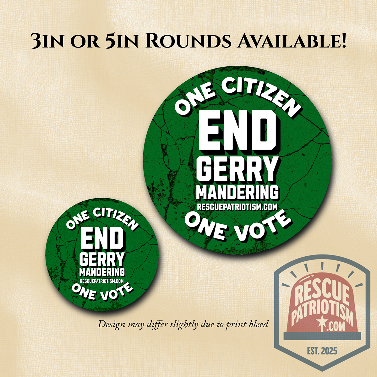 "End Gerrymandering - One Citizen - One Vote" 3" or 5" Round Vinyl Sticker