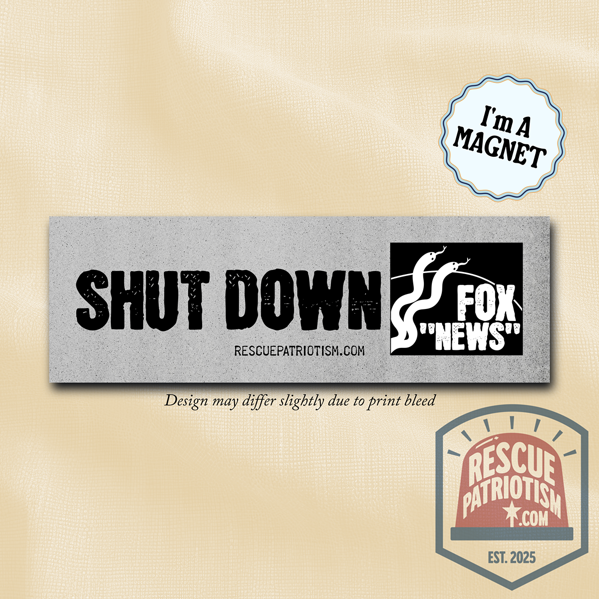 "Shut Down Fox 'News'" 10"x3" Bumper Magnet