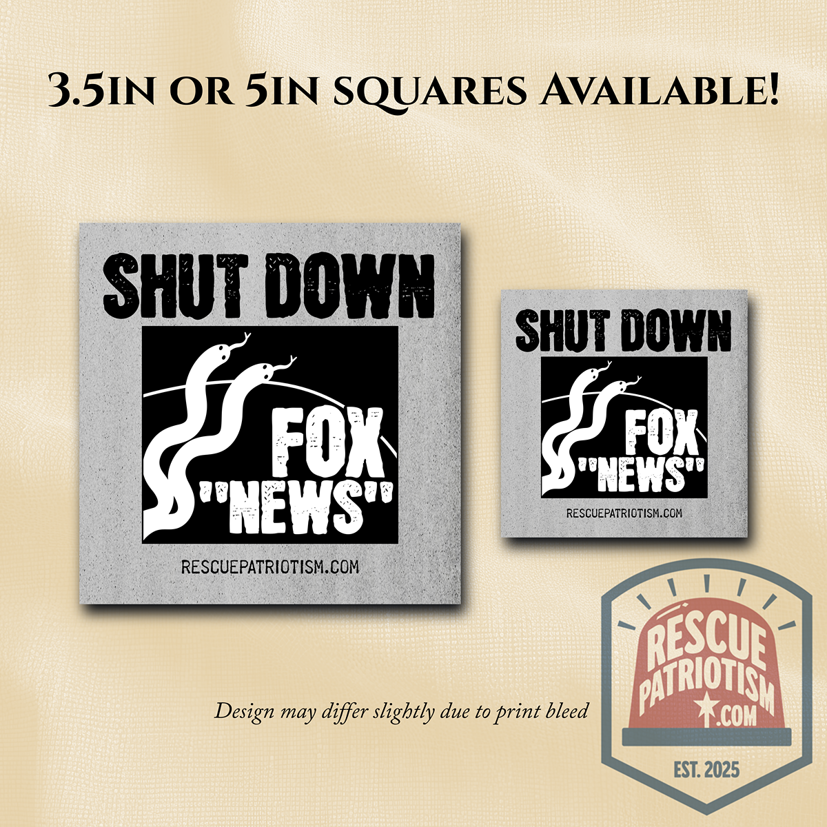 "Shut Down Fox 'News'" 3.5" or 5" Square Vinyl Sticker