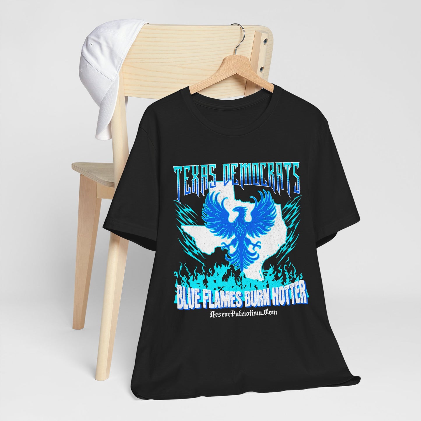 "Texas Democrats - Blue Flames Burn Hotter" Unisex Jersey Short Sleeve Tee