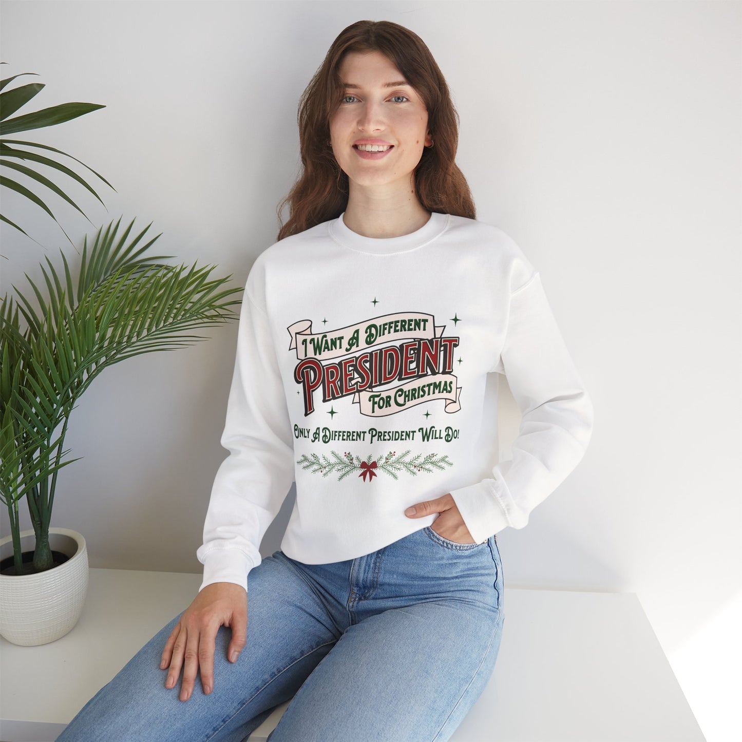 "I Want A Different President For Christmas" Unisex Heavy Blend™ Crewneck Sweatshirt